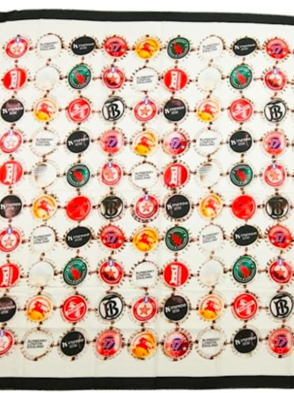 NWT Burberry Bottle Cap Print Silk Blend Scarf Black White Red - Picture 5 of 7